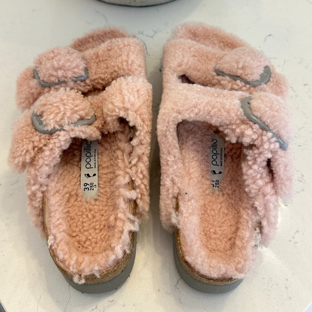 BIRKENSTOCK Arizona Big Buckle Genuine Shearling Slide Sandal in Crystal Rose - Picture 6 of 10